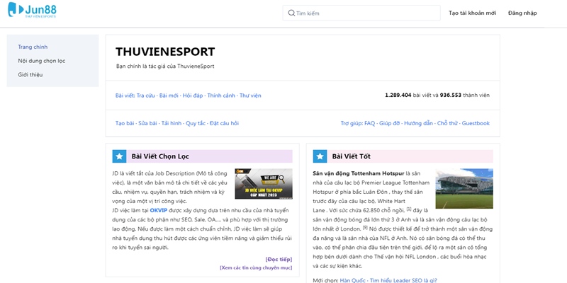 Giới thiệu trang web ThuvieneSport.com được phát triển bởi Jun88
